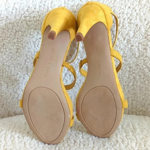 Kelly & Katie 3 Strap Dark Yellow Suede Heels - Picture 7 of 8